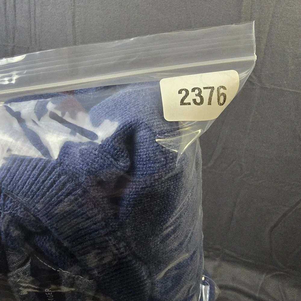 Tommy Hilfiger Sweater Mens XL Blue Burgundy Striped Crew Neck Knit Pullover